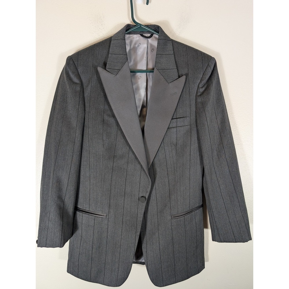Christian Dior Monsieur 38L Gray Pinstripe Tuxedo Blazer Peak Lapel Vintage